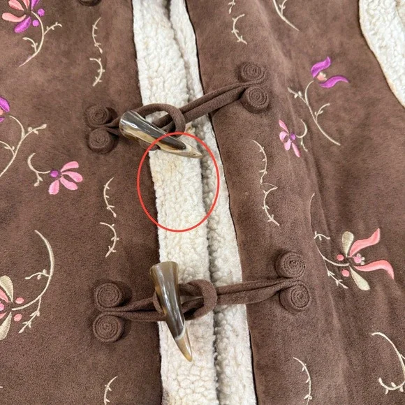 Relativity Womens Large Pre-Owned Faux Suede Brown Embroidered Sherpa Lined Vest - Picture 15 of 17